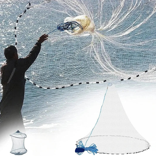 Cast Net 4Ft-8FT Radius Bait Net for Fishing Small Mesh Cast Net Premium Fishing Nets for Saltwater with Aluminum Sinkers.
