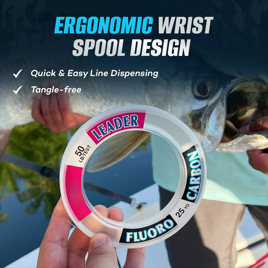 Saltwater Leader Line, Clear Monofilament Fishing Line, High‑Strength 60 lb Test, 25 yd Wrist Spool.