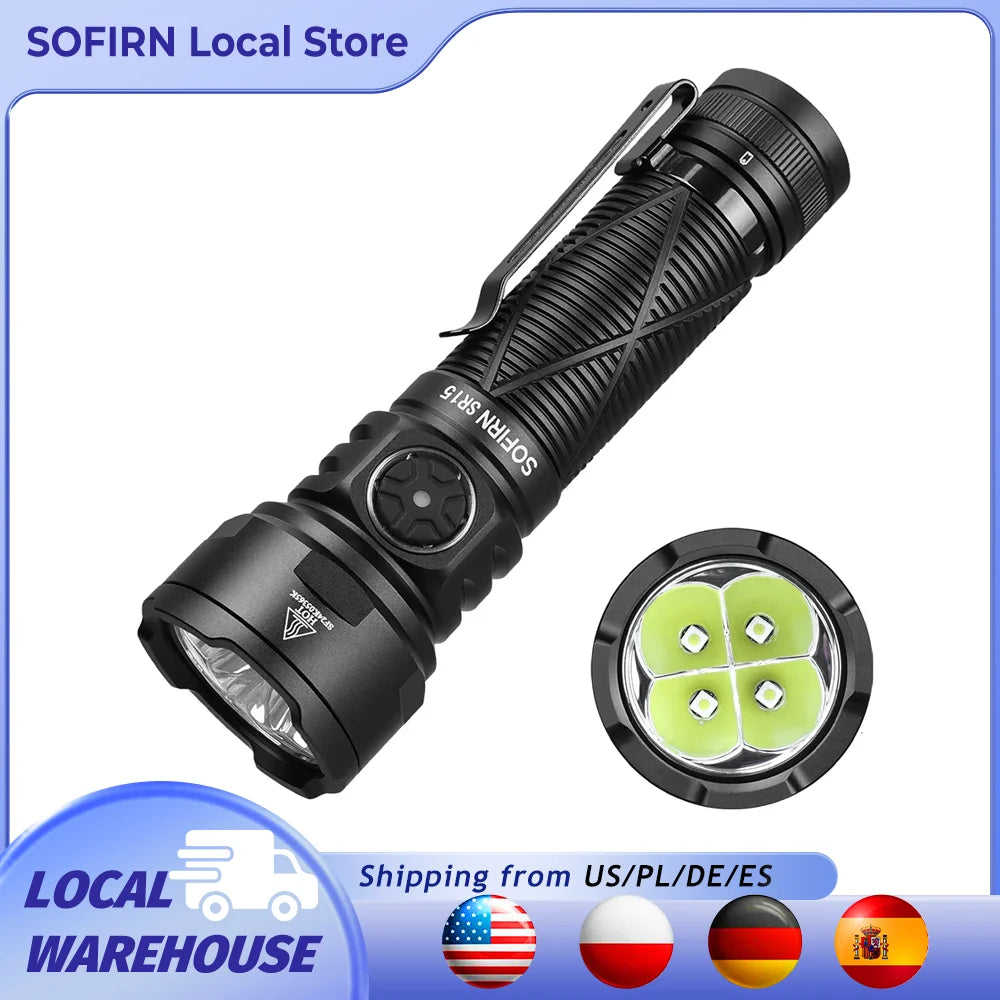 Sofirn SR15 4500LM Flashlight SFT25R Powerful LED Light 21700 USB C Rechargeable.
