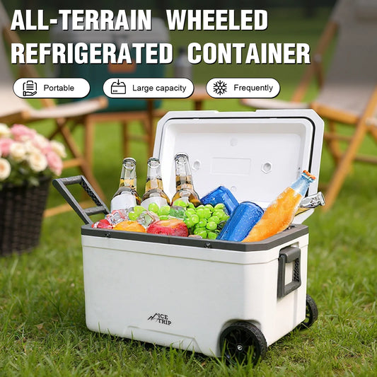 70L Wheeled Cooler Insulated Ice Chest Box with Cup Holder.
