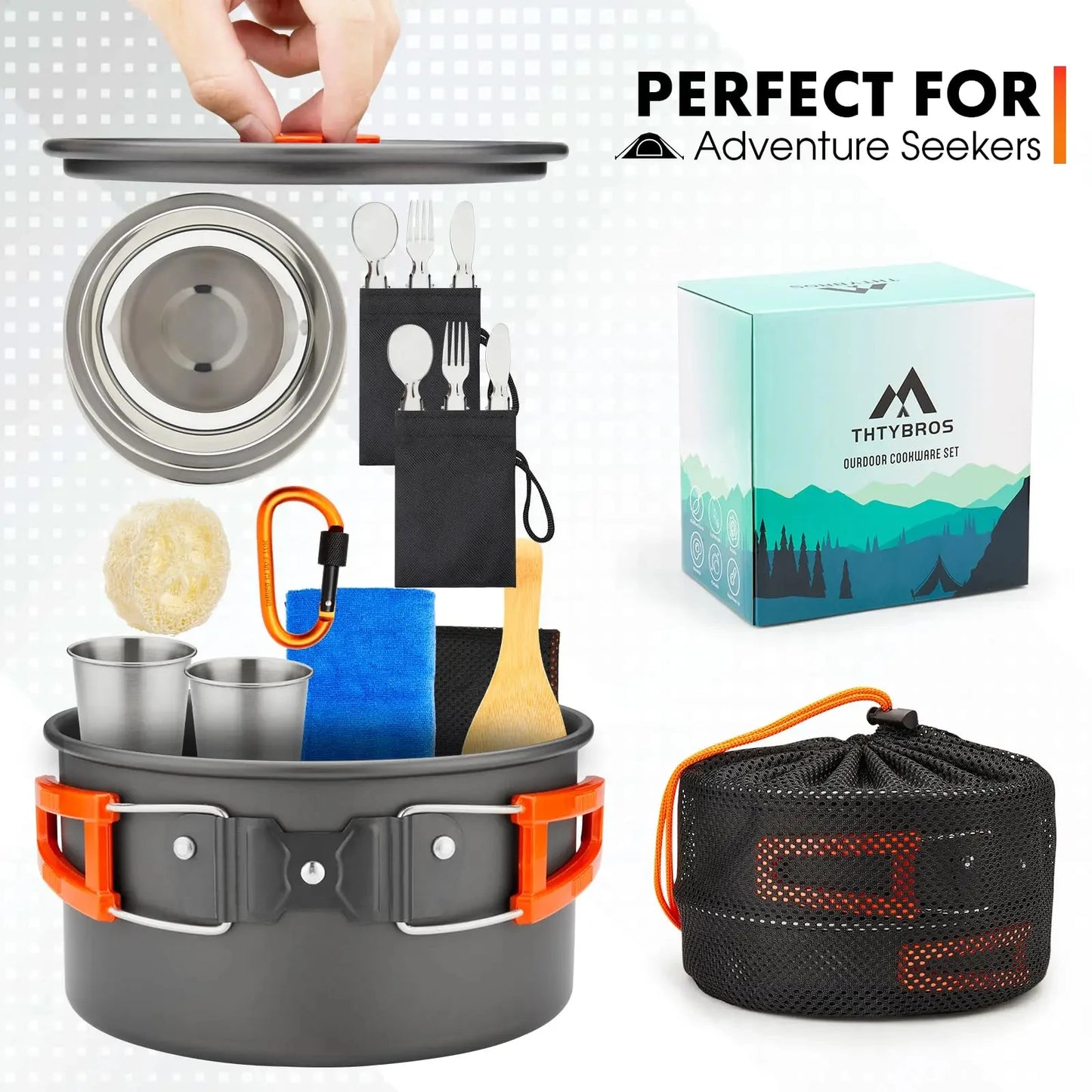 17PCS/ Camping Cookware Kit 2-3 People Tableware Aluminum Cooking set.