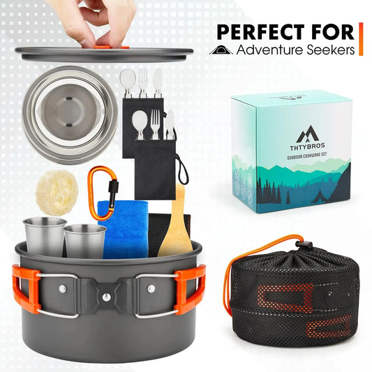 17PCS/ Camping Cookware Kit 2-3 People Tableware Aluminum Cooking set.