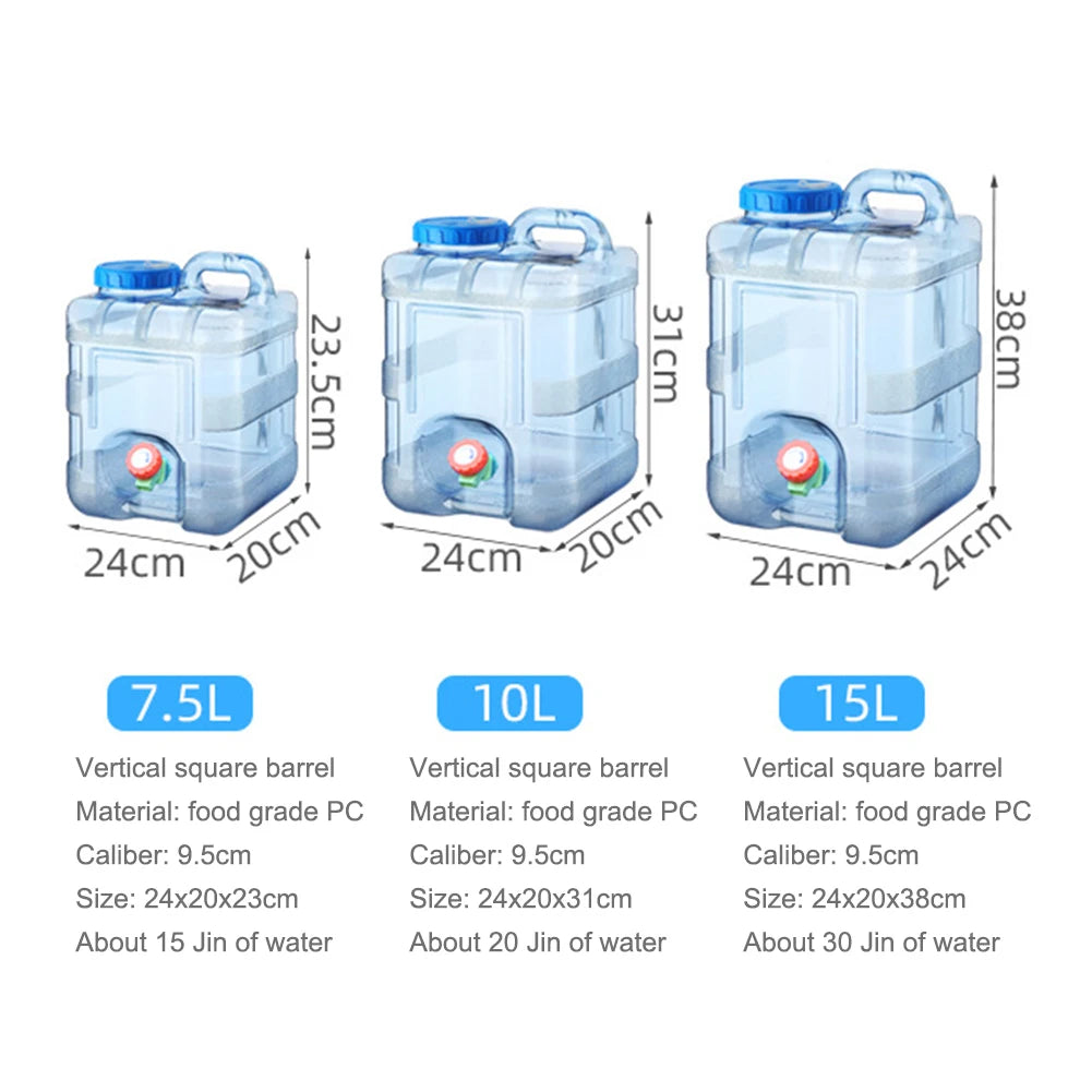 Portable 7.5/10/15L Water Container with Faucet Self-Driving Tour Leakproof Camping Water Bucket Tank for Picnic Hiking.
