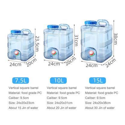 Portable 7.5/10/15L Water Container with Faucet Self-Driving Tour Leakproof Camping Water Bucket Tank for Picnic Hiking.