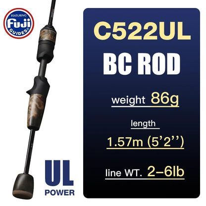 Seasir Stream Spining Baitcasting Fihsing Rods Ultralight Carbon Solid Wood Handle  Fuji A+O 40T Carbon Cloth  Lure Weight 1-10g