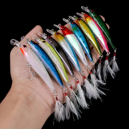 10pcs  Fishing Lures Set with Feathered Hooks.