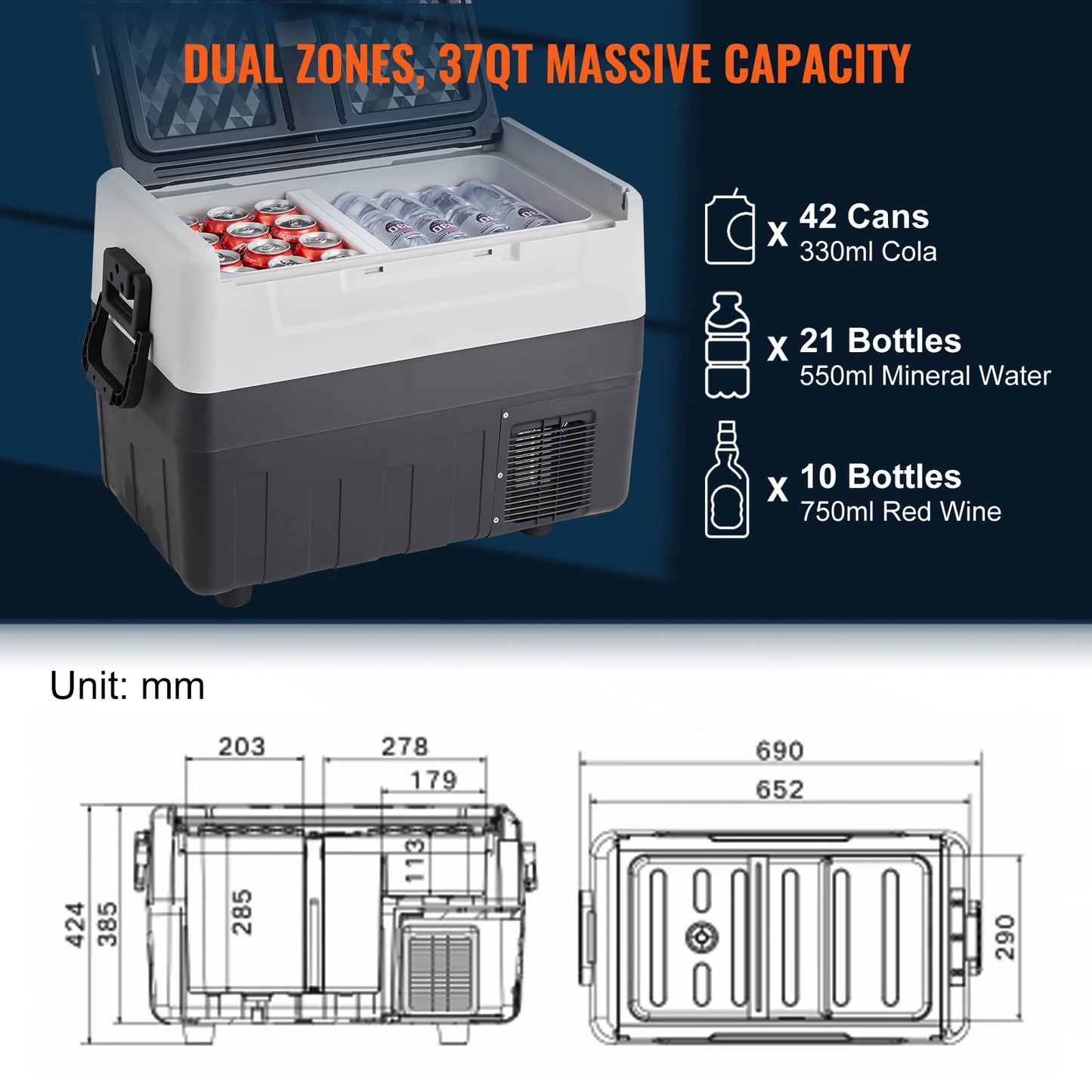 SucceBuy 35/45/55L Portable Electric Cooler Car Refrigerator with Wheels