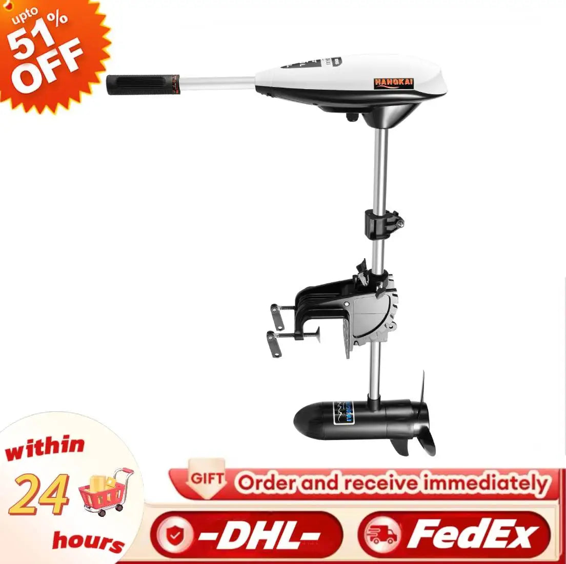 Electric Outboard Trolling Motor 65LBS With 40CM Short Shaft Motor.