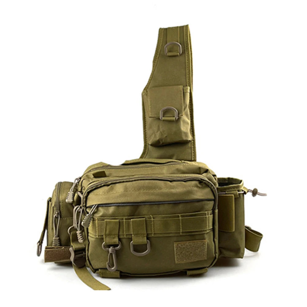Fishing Tackle Bag Multi-Pocket Fishing Gear Bag Single Shoulder Fishing Storage Bag with Rod Holder for Fishing Hiking Hunting.