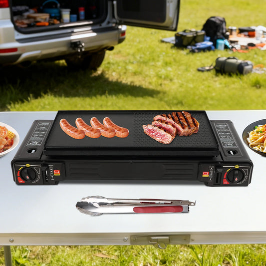 2-Burner Camping Stove Portable Gas Stove Kit.