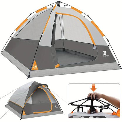 Pop Up Camping Tent - 4 Person Instant Easy Set Up Tent with Removable Rain Fly, Waterproof Windproof for Outdoor Camping.
