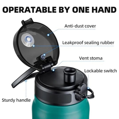 20 Oz Insulated Stainless Steel Water Bottle with Chug Lid Wide Mouth Leak-Proof BPA-Free.