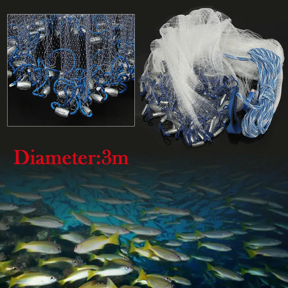 10ft Diameter Fishing Cast Net 0.59*0.59in mesh Fishing Cast Net for Bait.