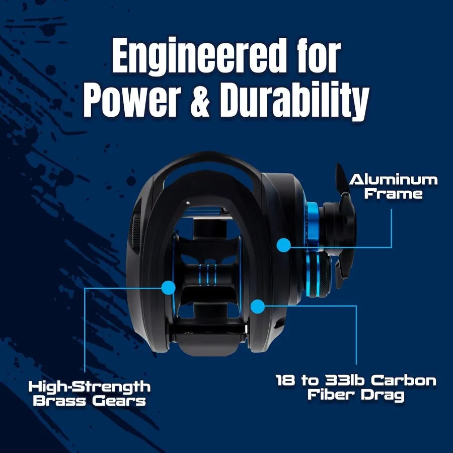 ProSpin Baitcasting Fishing Reel with Aluminum Frame and 6.8:1 Gear Ratio for Enhanced Casting Precision and Smooth Retrieval.
