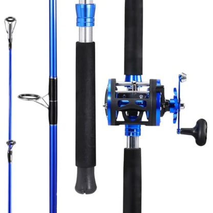 2Piece Trolling Fishing Rod Combo with 3.8:1 Gear Ratio and 3+1 Bearings for Saltwater Fishing.