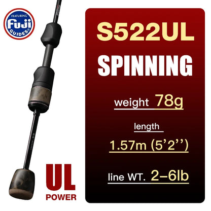 Seasir Stream Spining Baitcasting Fihsing Rods Ultralight Carbon Solid Wood Handle  Fuji A+O 40T Carbon Cloth  Lure Weight 1-10g