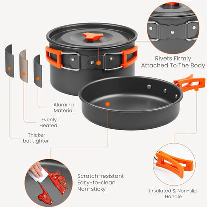 26pcs Aluminum Portable Camping Cookware Mess Kit for 2-4 People.