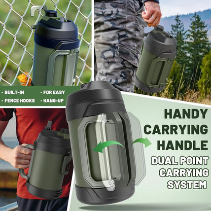 128oz Insulated Stainless Steel Sports Water Jug, Triple Wall Vacuum Keeps Cold 48 Hrs, Sweat Proof for Gym Hiking Camping.