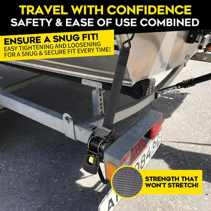 2PCS Retractable Ratchet Straps Heavy Duty Transom Tie Downs2x4ft for Boat Trailer with Brackets Bolts Set 2200LBS Break Strength