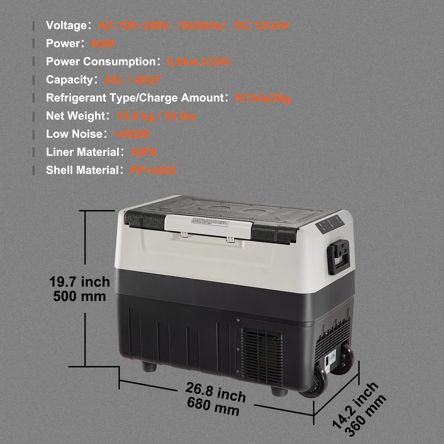 SucceBuy 35/45/55L Portable Electric Cooler Car Refrigerator with Wheels