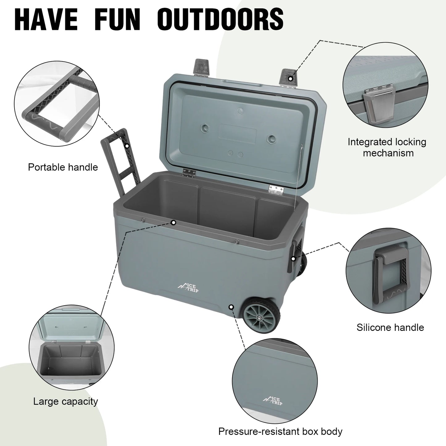 70L Wheeled Cooler Insulated Ice Chest Box with Cup Holder.