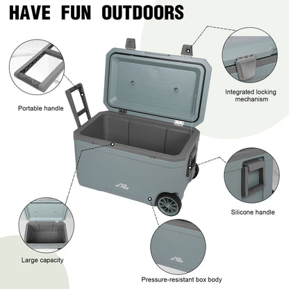 70L Wheeled Cooler Insulated Ice Chest Box with Cup Holder.