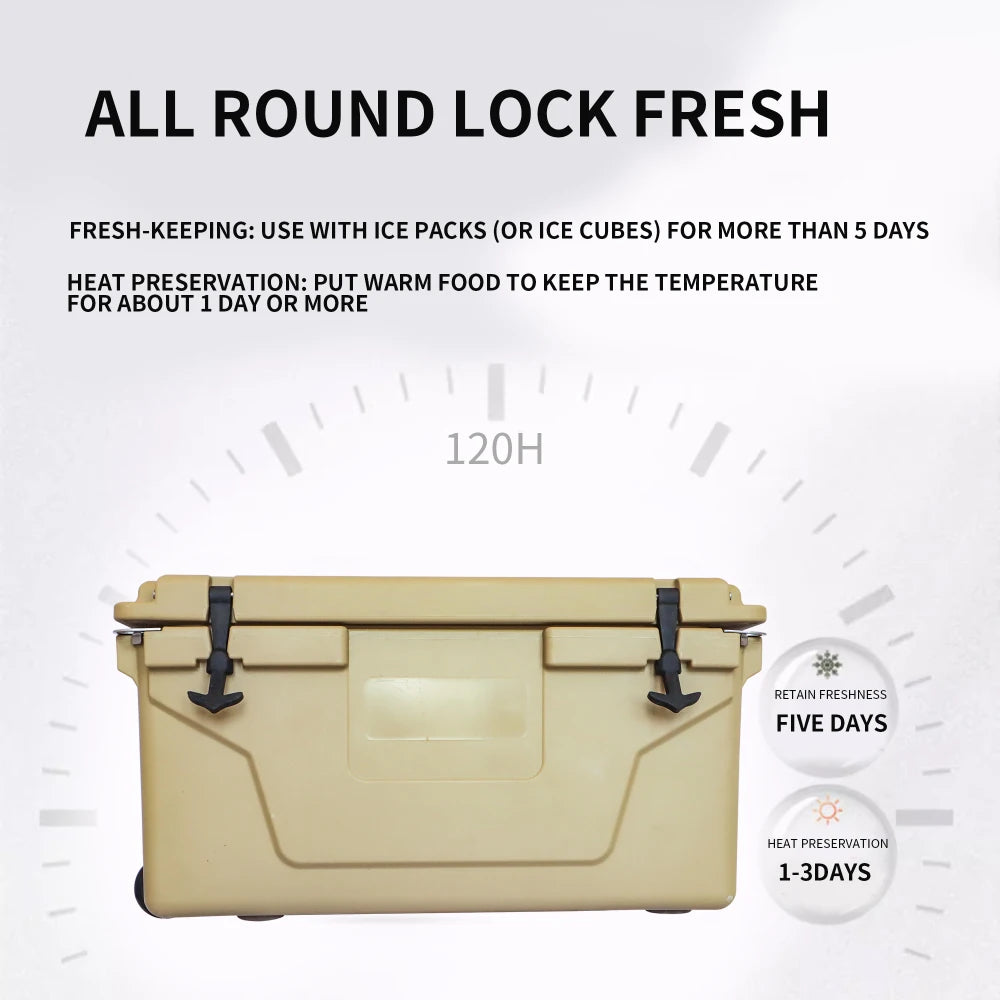 Khaki color ice cooler box 65QT.