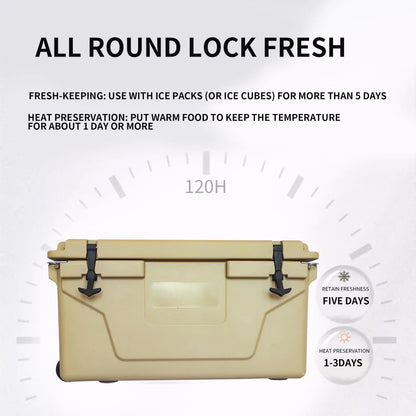 Khaki color ice cooler box 65QT.
