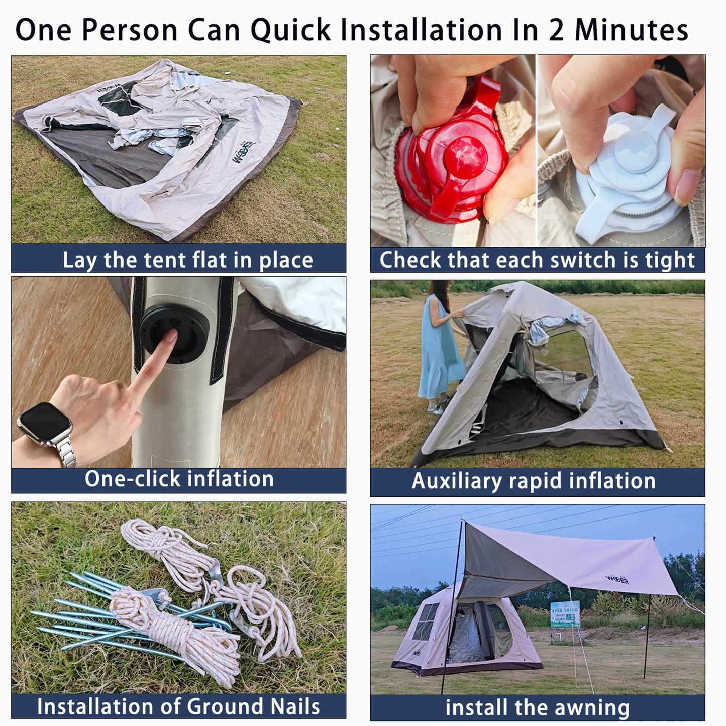 Automatic Inflatable Camping Tent,Easy Set up 3-4 Person Glamping Outdoor 4 Season Air Blow Up Tents.