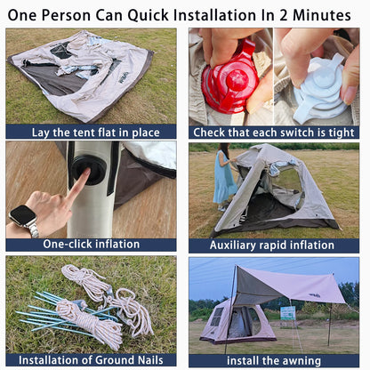 Automatic Inflatable Camping Tent,Easy Set up 3-4 Person Glamping Outdoor 4 Season Air Blow Up Tents.