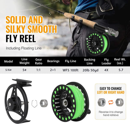 Complete Fly Fishing Starter Kit with 4-Piece Graphite Rod, Reel, Flies & Bag,