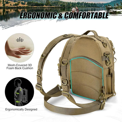 Piscifun Fishing Tackle Backpack with Rod & Gear Holder, Lightweight Outdoor Water-Resistant Fishing Shoulder Storage Bag.
