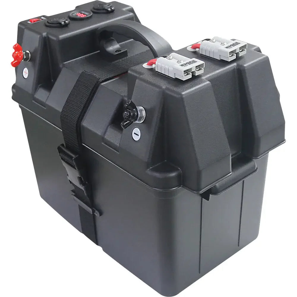 12-24V Battery Box with USB Charger and Voltmeter Portable Power Supply for Car, Marine, Camping.