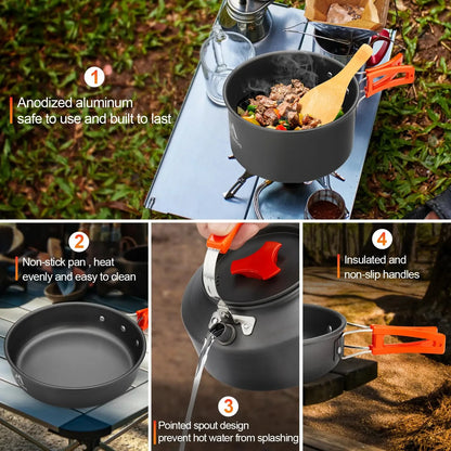 17PCS/ Camping Cookware Kit 2-3 People Tableware Aluminum Cooking set.