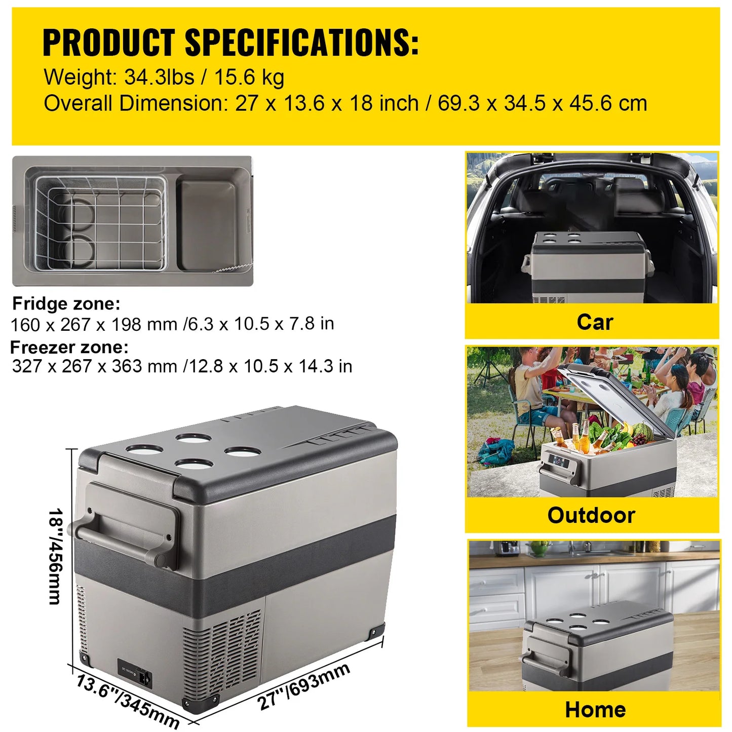 SucceBuy 20L 22L 35L 45L 55L Car Refrigerator Mini Fridge Portable Compressor Cooler DC 110-240V Ice Box for Camping.