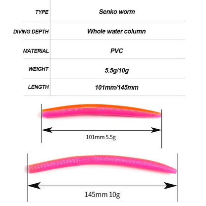 10pcs 10cm 14cm Senko Worm 2-Tone Double Colors,