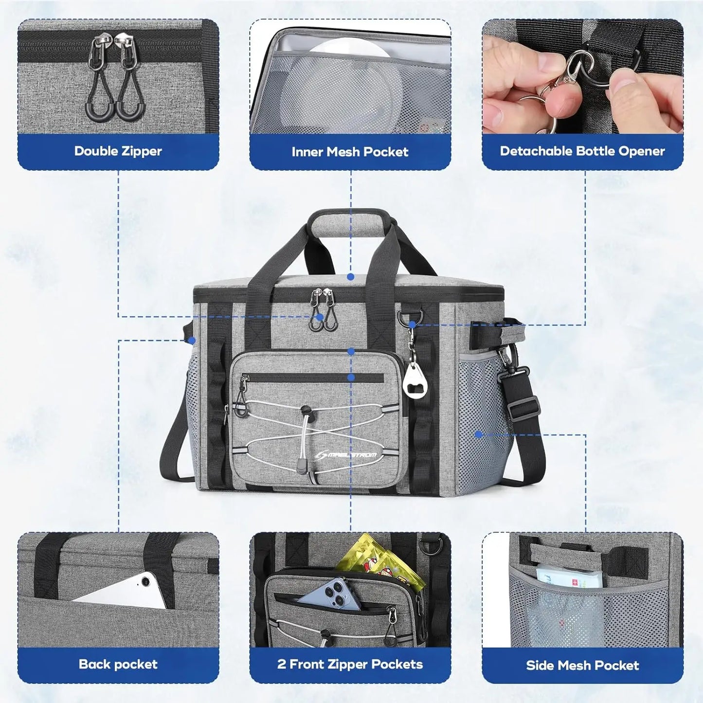 Soft Sided Cooler Bag, 30/40 Can Collapsible Insulated Ice Chest.