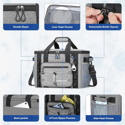 Soft Sided Cooler Bag, 30/40 Can Collapsible Insulated Ice Chest.