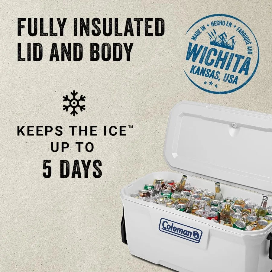 Marine Cooler with Fully Insulated UV Guard Lid Keeps Ice for 3+ Days Great for Boating Fishing 52qt/100qt.