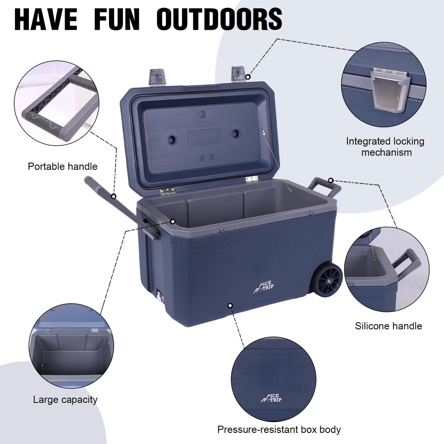 70L Wheeled Cooler Insulated Ice Chest Box with Cup Holder.