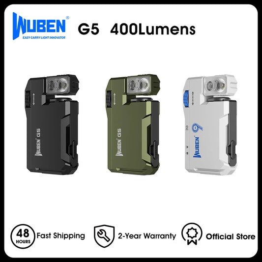 WUBEN G5 Rechargeable EDC Flashlight, 400 Lumens Dual Light Sources Mini Flashlight