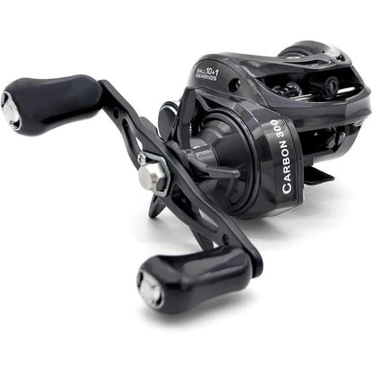Carbon 300 Baitcasting Fishing Reel High Line Capacity Baitcaster Reels 6.3:1 Gear Ratio 10+1 Stainless Steel Ball Bearings.