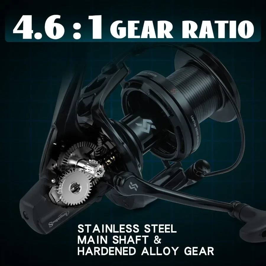 Saltwater Spinning Reel for Big Game and Surf Fishing Up to 38LBs Max Drag Graphite Frame with 4.6:1 Gear Ratio.