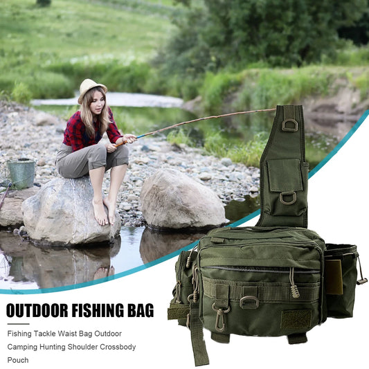 Fishing Tackle Bag Multi-Pocket Fishing Gear Bag Single Shoulder Fishing Storage Bag with Rod Holder for Fishing Hiking Hunting.