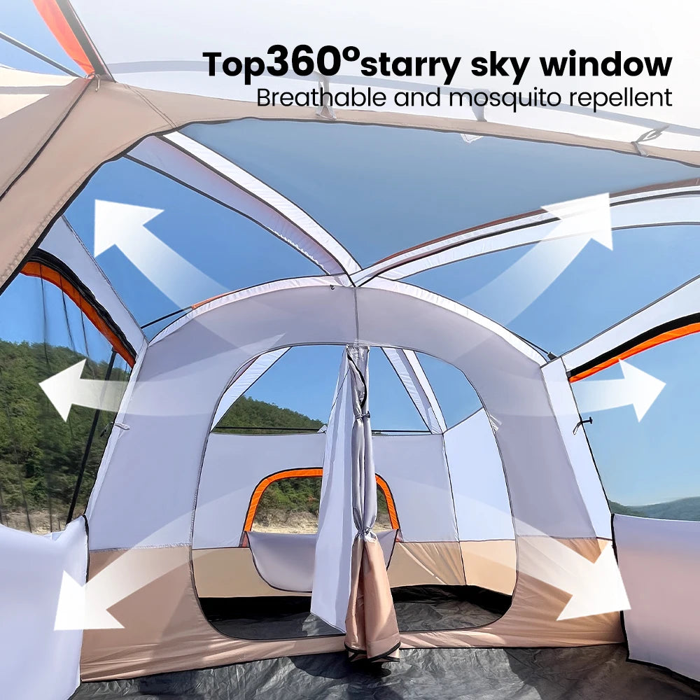 Large Family Tent 8-12 Person 2 Room Windproof with Sun Protection Mosquito Net, Instant Setup Outdoor Camping Tent for 4 Seasons.