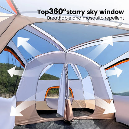 Large Family Tent 8-12 Person 2 Room Windproof with Sun Protection Mosquito Net, Instant Setup Outdoor Camping Tent for 4 Seasons.