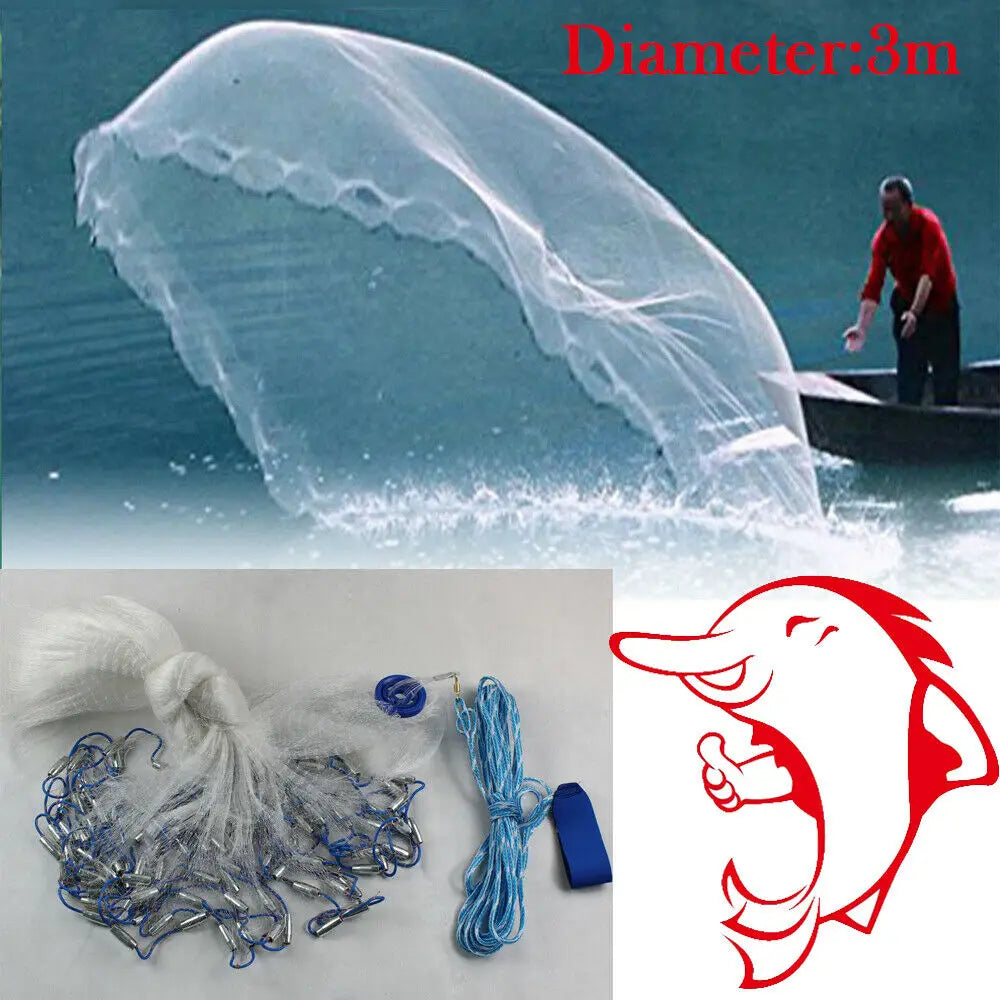 10ft Diameter Fishing Cast Net 0.59*0.59in mesh Fishing Cast Net for Bait.