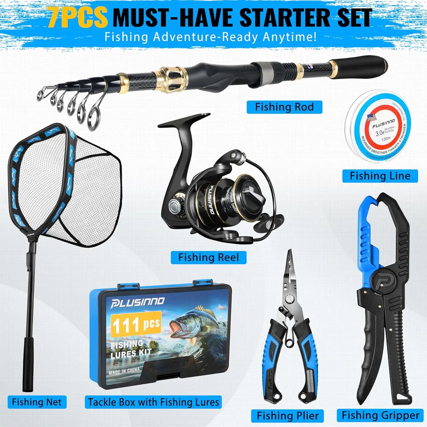 Complete Fishing Kit with Rod, Reel, Tackle Box, Lures, Accessories & Pliers - Ideal Gift for any fisher person.