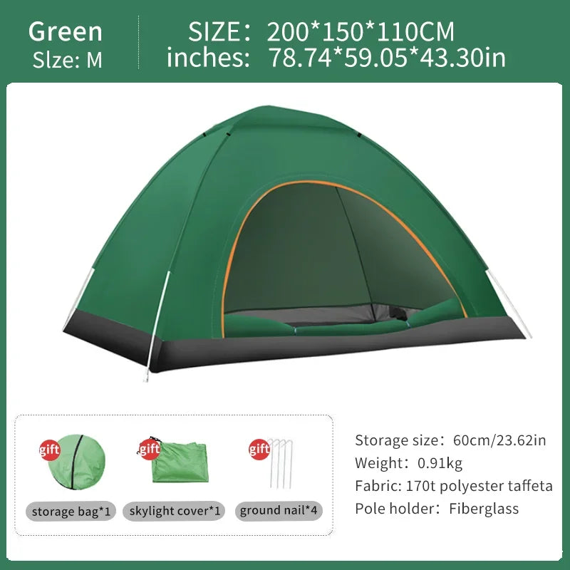 2-3 Person Outdoor Pop Up Tent Waterproof Automatic Camping UV Protection Tents.