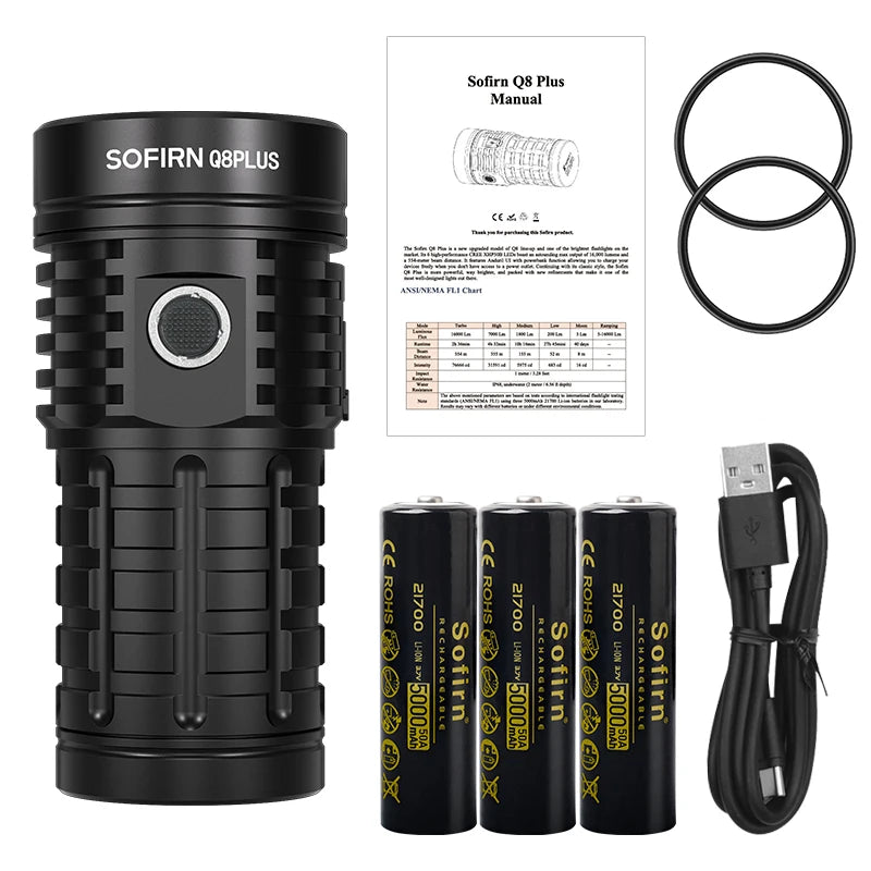 Sofirn Q8 Plus Super Powerful LED Flashlight 16000lm USB C Rechargeable.